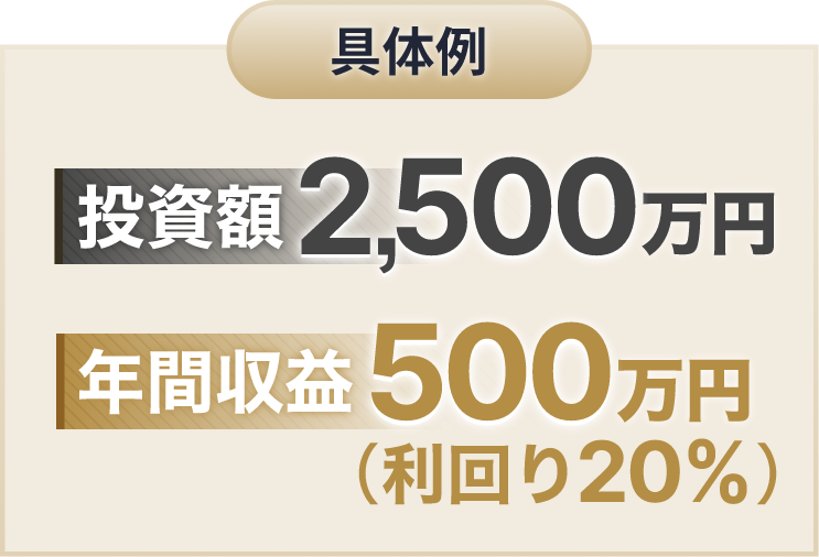 具体例投資額2,500万円 年間収益500万円(利回り20%)